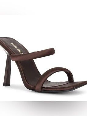 Alias Mae Ashley‎ Satin Sandals Heels Brown Sling back Square Toe 38